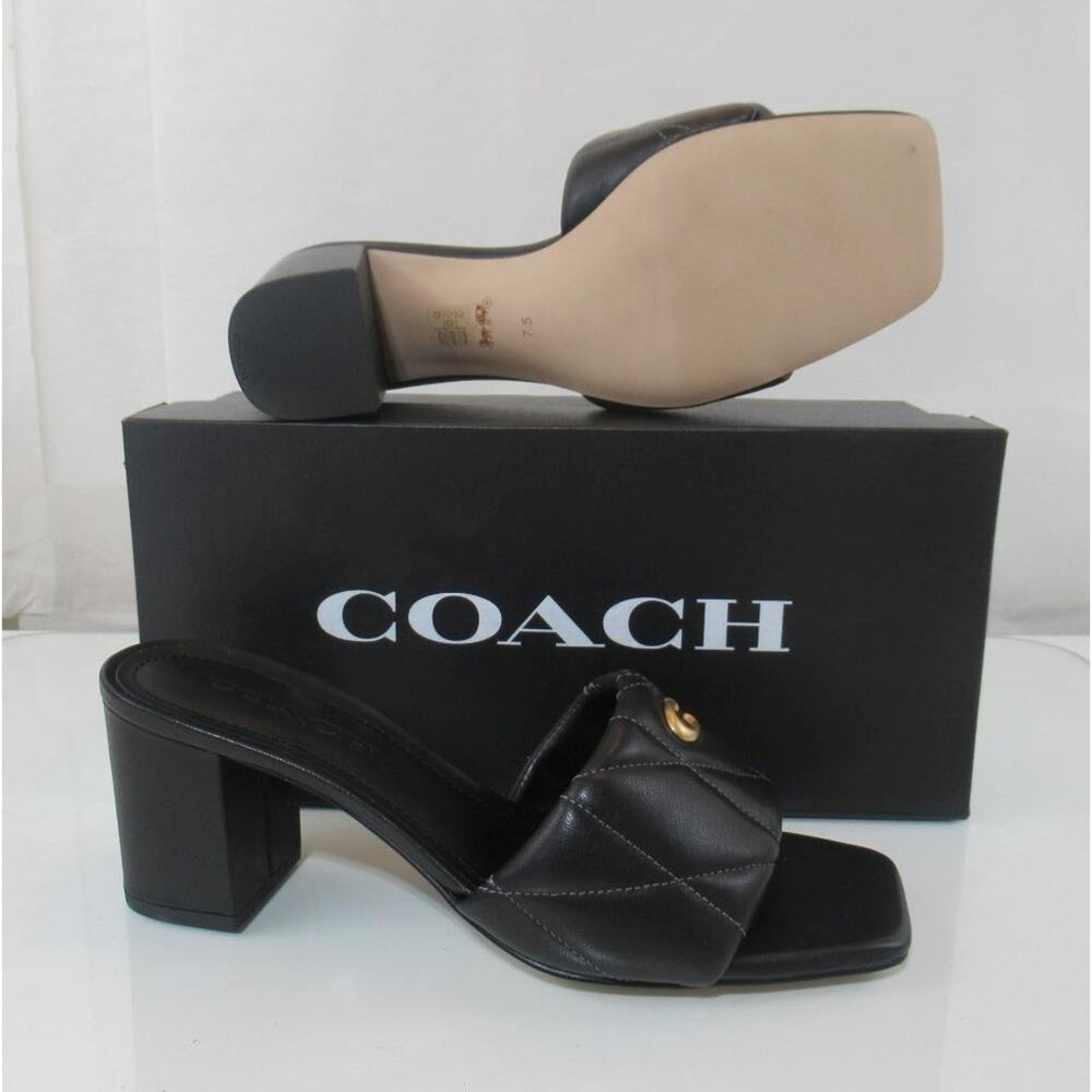 Coach Size 7.5 Holly Block Heel Dress Sandals Quilted Leather Slide Black - Picture 8 of 8